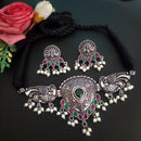 Vaamika Oxidized Plated Pota Stone Thread Peacock Choker Necklace Set