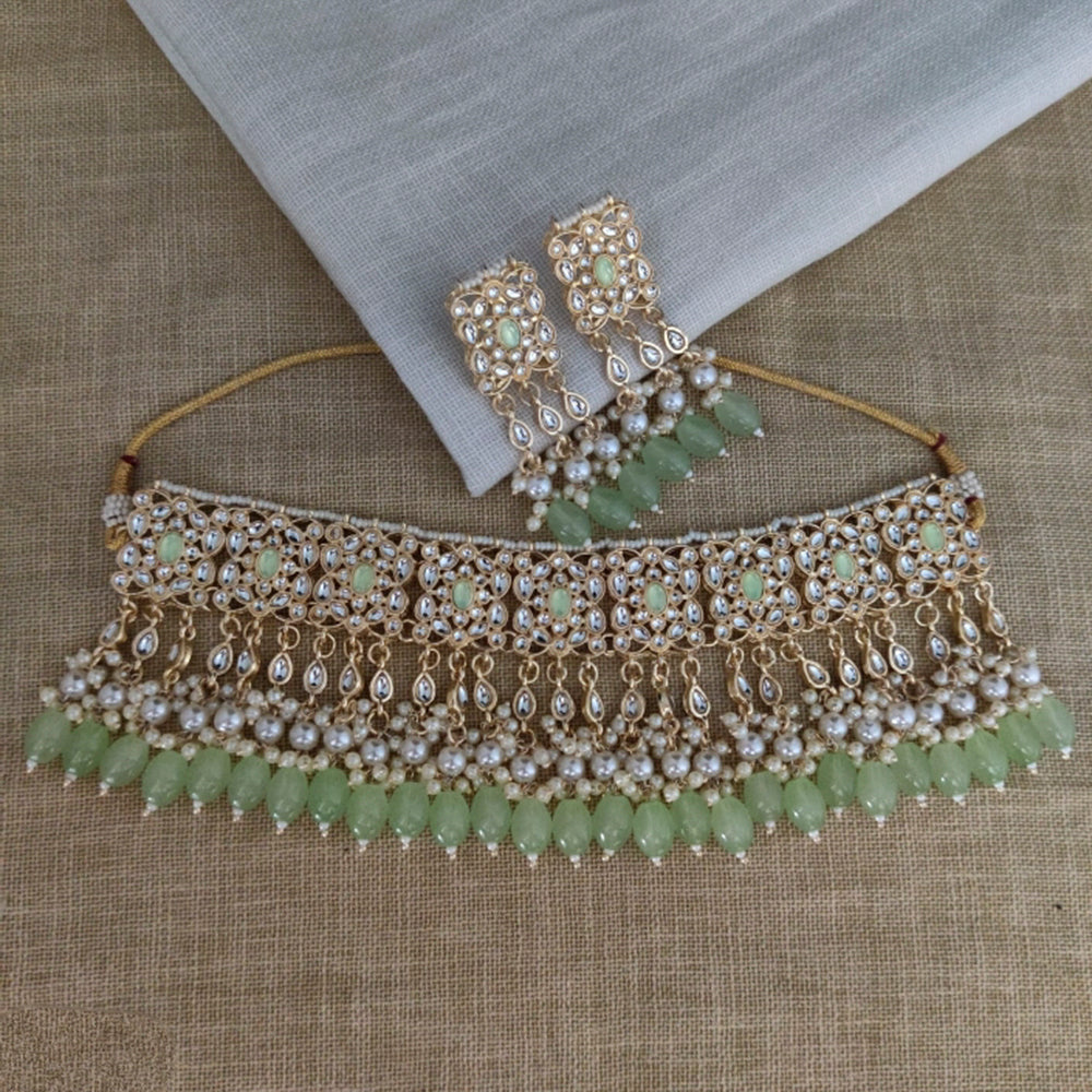 Vaamika Gold Plated Kundan Stone & Beads Necklace Set