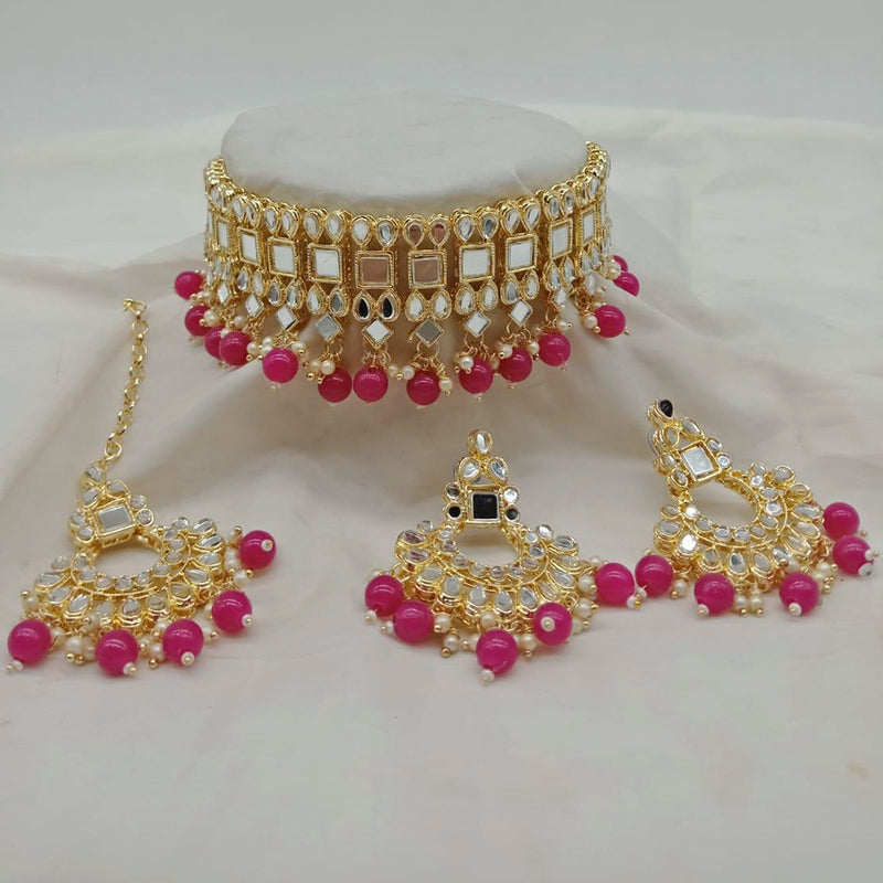 Vaamika Gold Plated Beads Mirror Necklace Set