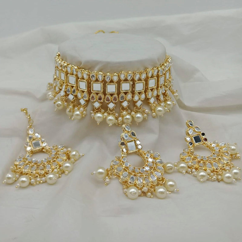 Vaamika Gold Plated Beads Mirror Necklace Set