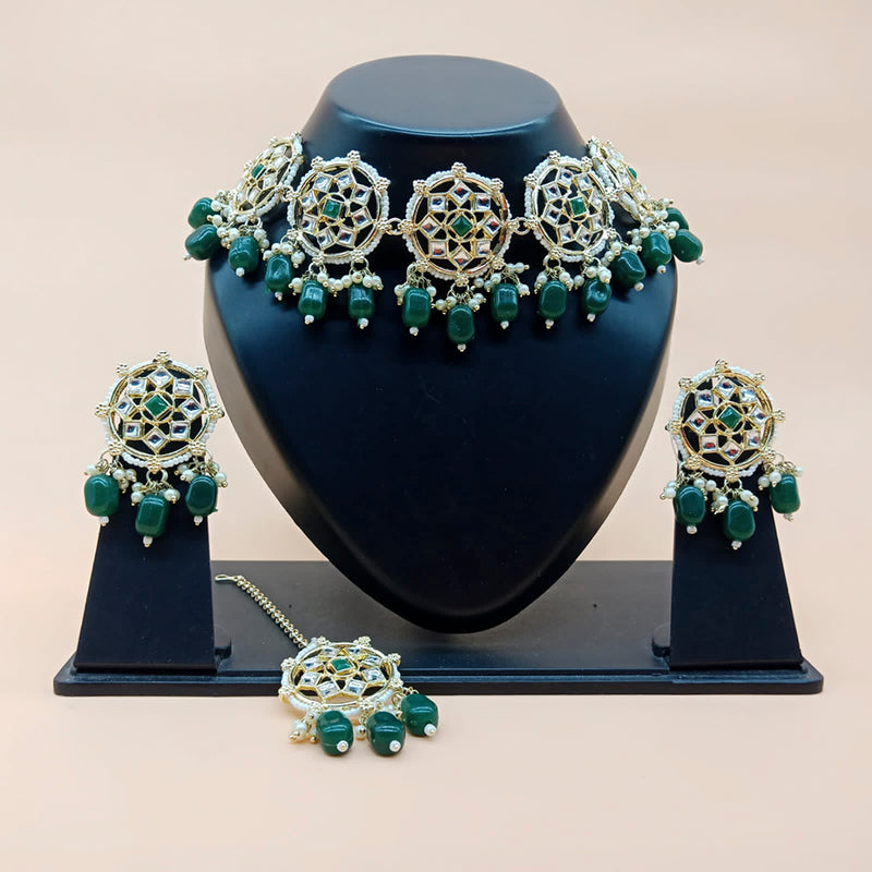 Vaamika Gold Plated Beads & Kundan Stone Necklace Set