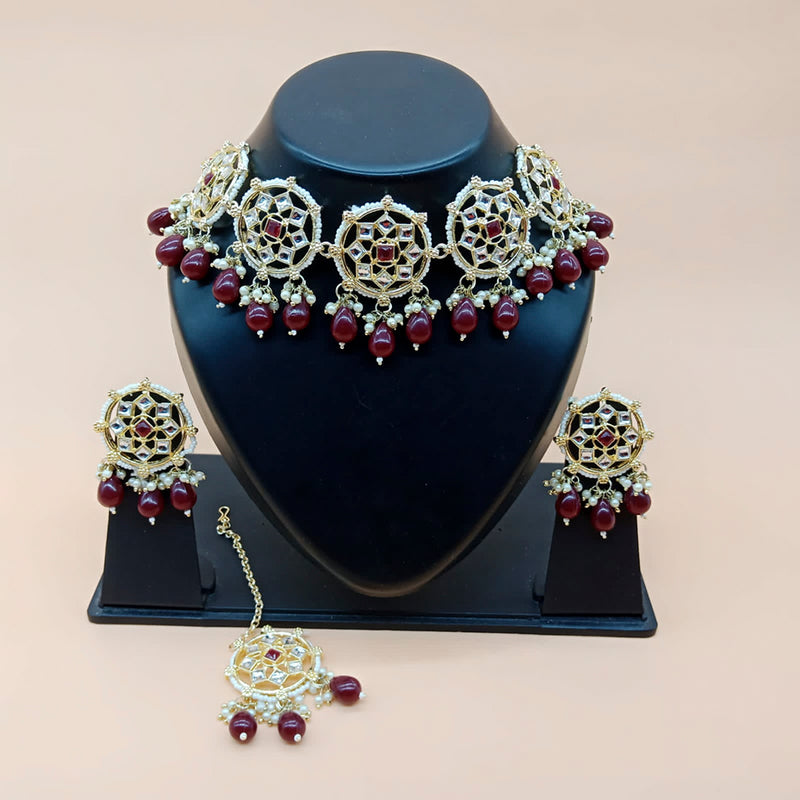 Vaamika Gold Plated Beads & Kundan Stone Necklace Set