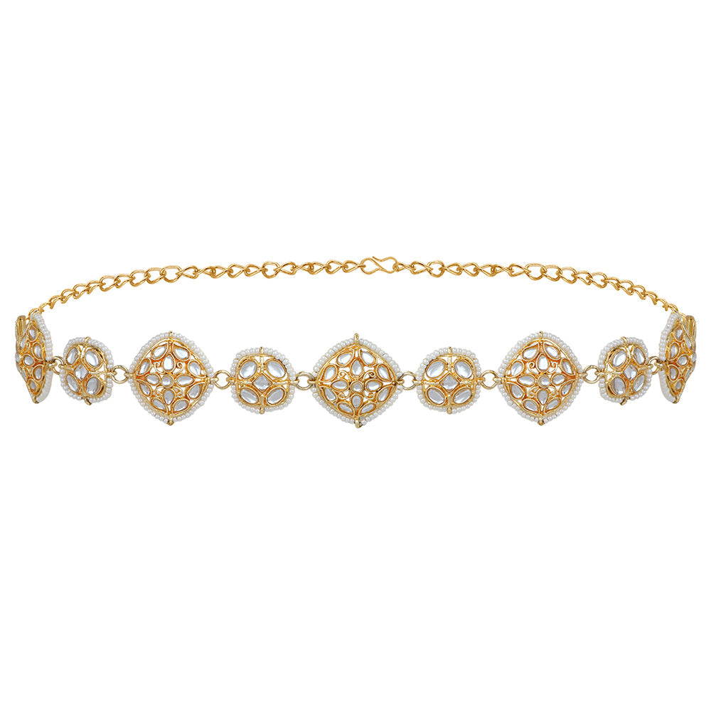 Mahi Gold Tone White Kundan Floral Traditional Sheeshphool For Women (VMP100103)