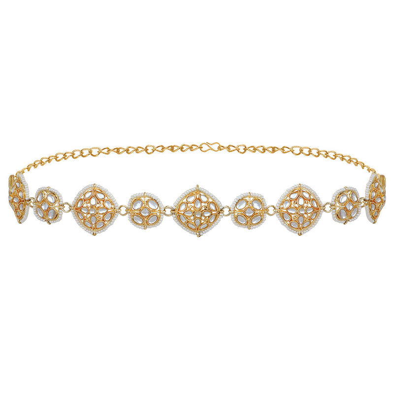 Mahi Gold Tone White Kundan Floral Traditional Sheeshphool For Women (VMP100103)