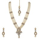 Mahi Ethnic Gold Plated White Kundan Necklace Earring & Maangtikka For Women (VNCJ100158Wht)