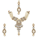 Mahi Ethnic Gold Plated White Kundan Necklace Earring & Maangtikka For Women (VNCJ100158Wht)