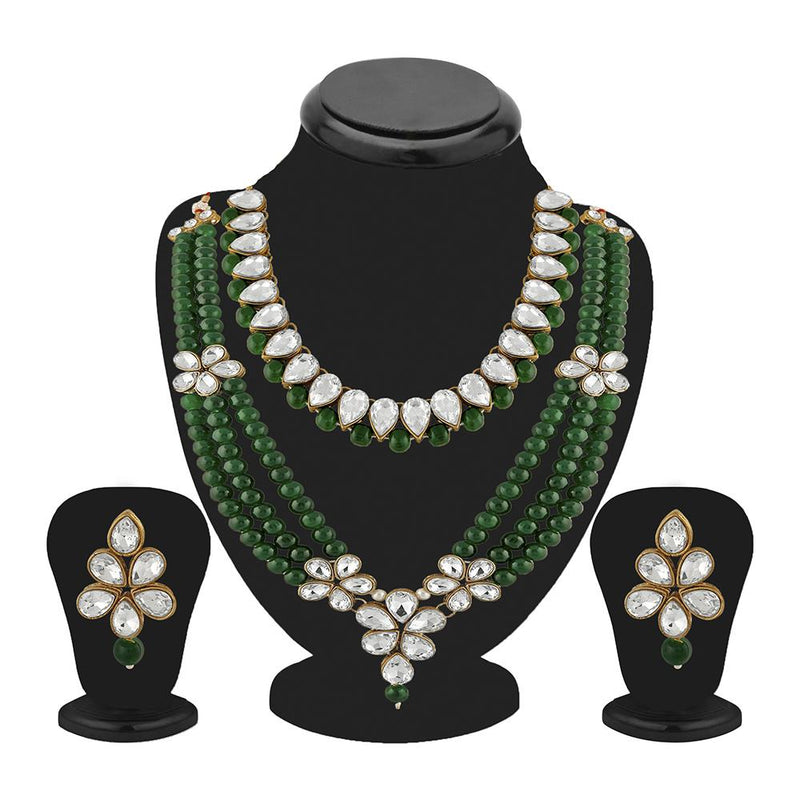 Mahi Traditional Ethnic Jewellery Set with Kundan and Green Beads For Women (VNCJ100216)