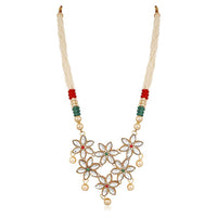 Mahi Floral Design Ethnic Pendant Necklace Set Earrings Jewellery with Kundan and Artifical Pearl for Women (VNCJ100244WHT)