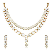 Mahi Traditional Jewellery Kundan and Artificial Pearl Necklace Set with Earrings for Women (VNCJ100247WHT)