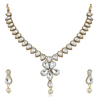 Mahi Traditional Jewellery Kundan and Artificial Pearl Necklace Set with Earrings for Women (VNCJ100250WHT)