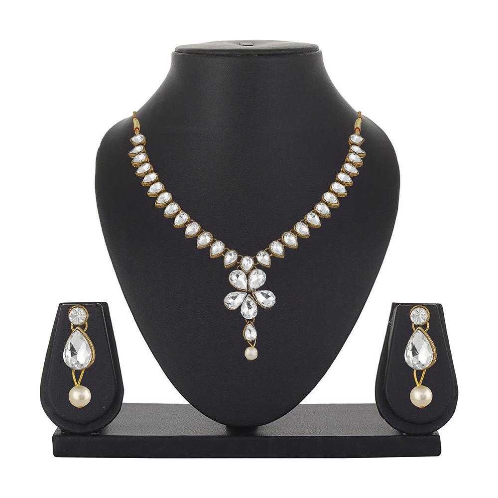 Mahi Traditional Jewellery Kundan and Artificial Pearl Necklace Set with Earrings for Women (VNCJ100250WHT)