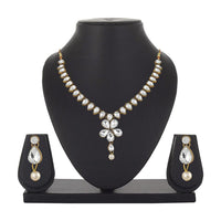 Mahi Traditional Jewellery Kundan and Artificial Pearl Necklace Set with Earrings for Women (VNCJ100250WHT)