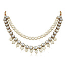 Mahi Traditional Jewellery Kundan and Artificial Pearl Layered Necklace Set with Earrings for Women (VNCJ100251WHT)