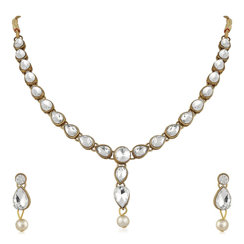 Mahi Traditional Jewellery Kundan and Artificial Pearl Necklace Set with Earrings for Women (VNCJ100253WHT)