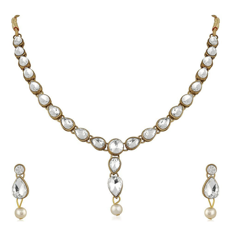 Mahi Traditional Jewellery Kundan and Artificial Pearl Necklace Set with Earrings for Women (VNCJ100253WHT)