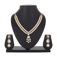 Mahi Traditional Jewellery Kundan and Artificial Pearl Layered Necklace Set with Earrings for Women (VNCJ100254WHT)