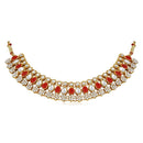 Mahi Red Kundan & Artificial Pearl Traditional Choker Necklace Earring & Maangtikka Set For Women (VNCJ100257RED)