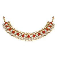 Mahi Red Kundan & Artificial Pearl Traditional Choker Necklace Earring & Maangtikka Set For Women (VNCJ100257RED)