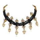 Mahi Traditional Floral Kundan & Black Beads Layered Choker Necklace Jewellery Set for Women (VNCJ100261BLK)