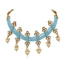 Mahi Traditional Floral Kundan & Blue Beads Layered Choker Necklace Jewellery Set for Women (VNCJ100261BLU)