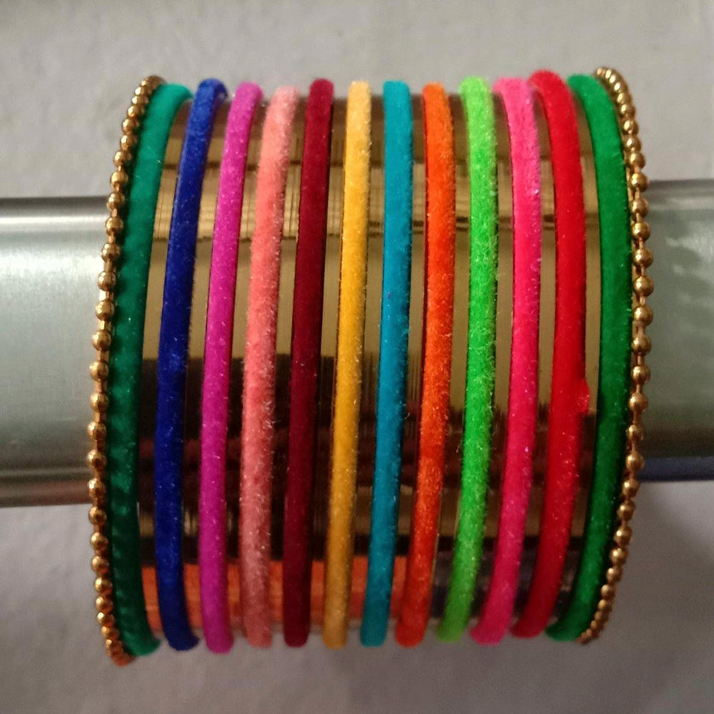 Shree Asha Bangles Pack Of 12 Velvet & Metal Multi Color bangles Set