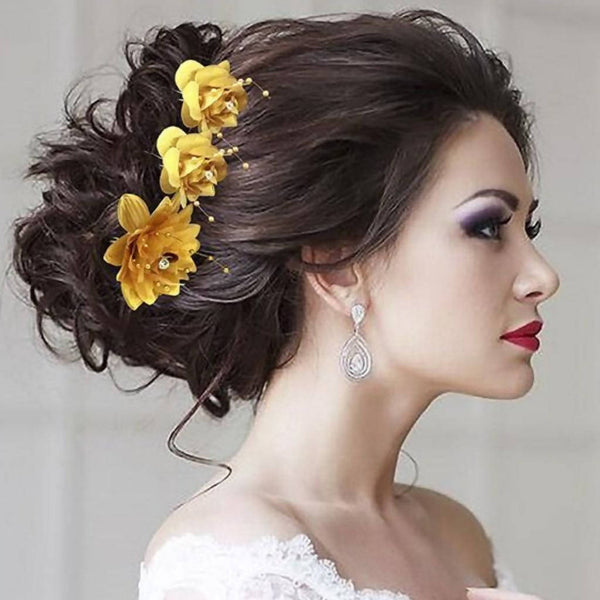 Tip Top Fashions Brown Floral Hair Brooch