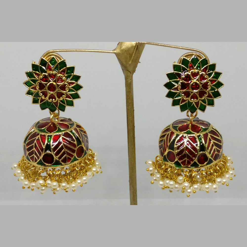 Midas Touch Gold Plated Meenakari Jhumki Earrings