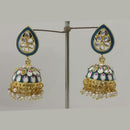 Midas Touch Gold Plated Dark Green Meenakari And Kundan Jhumki Earrings - Z0125