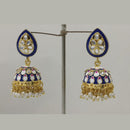 Midas Touch Gold Plated Dark Green Meenakari And Kundan Jhumki Earrings - Z0125