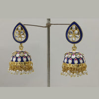 Midas Touch Gold Plated Dark Green Meenakari And Kundan Jhumki Earrings - Z0125