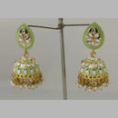 Midas Touch Gold Plated Dark Green Meenakari And Kundan Jhumki Earrings - Z0125