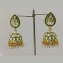 Midas Touch Gold Plated Dark Green Meenakari And Kundan Jhumki Earrings - Z0125