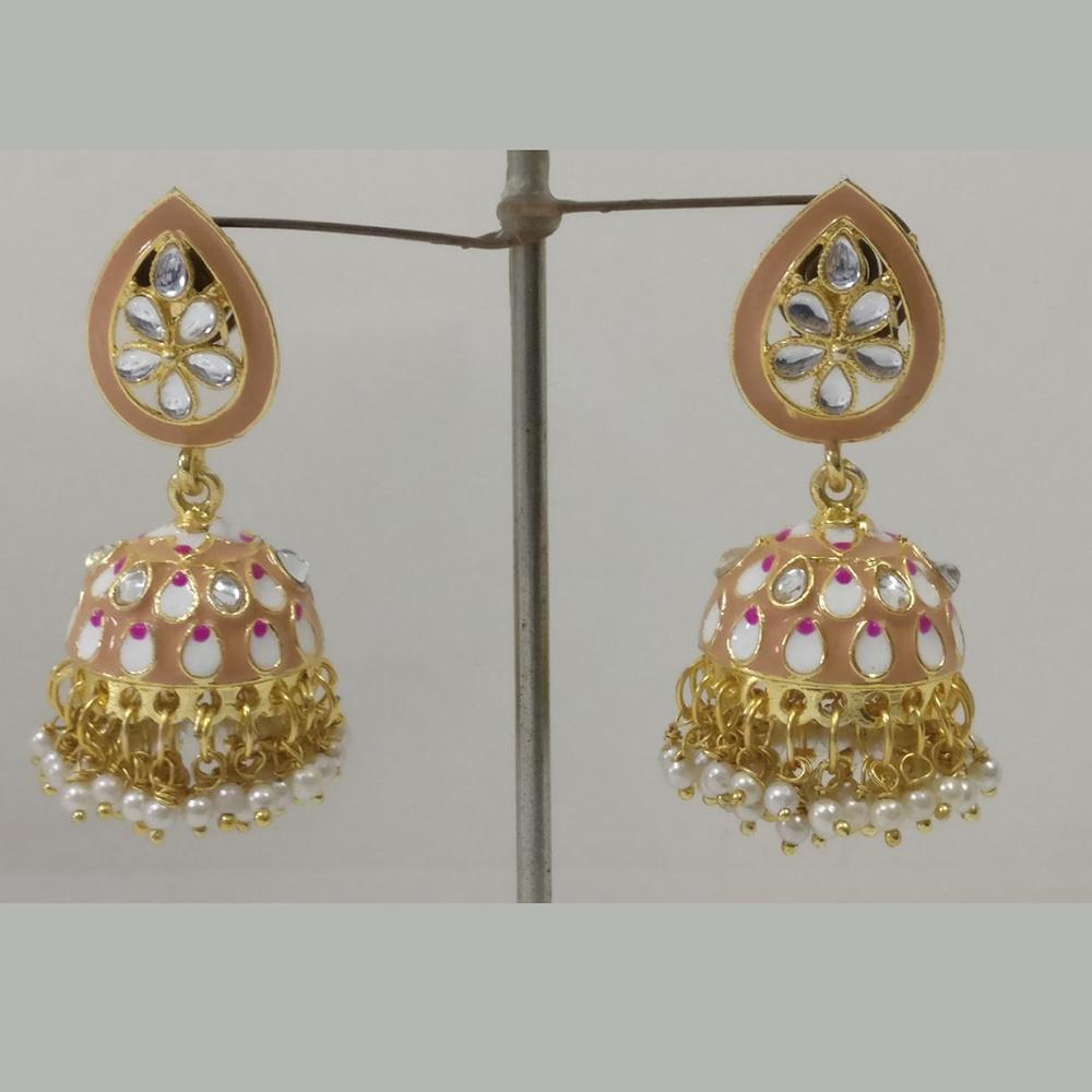 Midas Touch Gold Plated Dark Green Meenakari And Kundan Jhumki Earrings - Z0125