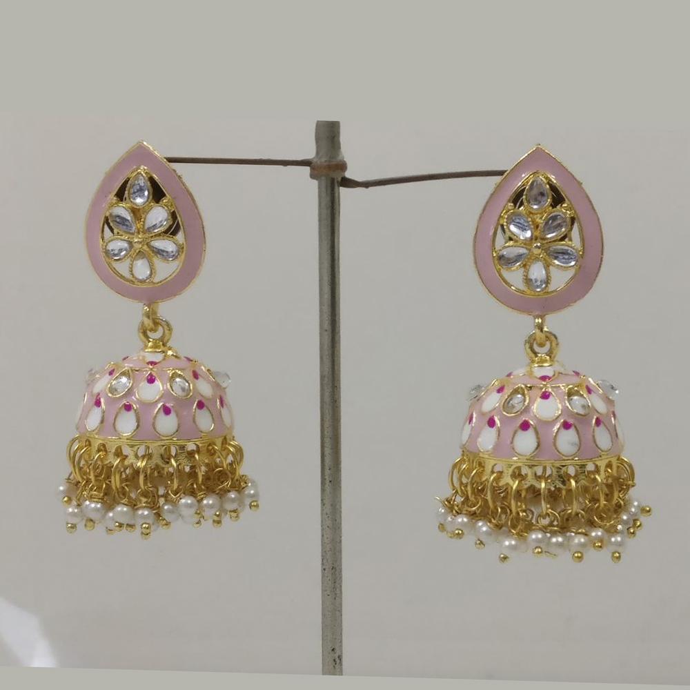 Midas Touch Gold Plated Dark Green Meenakari And Kundan Jhumki Earrings - Z0125