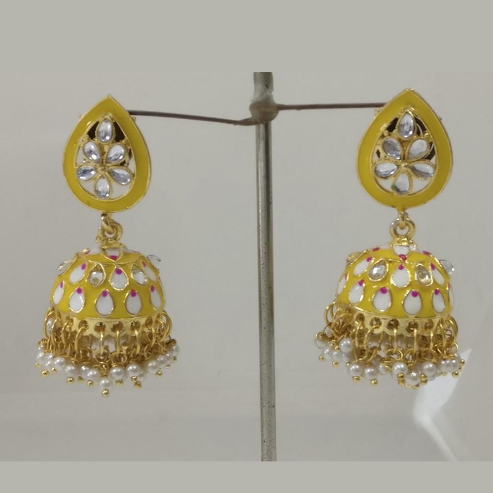 Midas Touch Gold Plated Dark Green Meenakari And Kundan Jhumki Earrings - Z0125