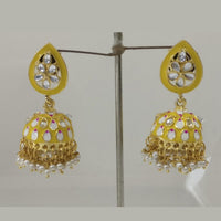 Midas Touch Gold Plated Dark Green Meenakari And Kundan Jhumki Earrings - Z0125