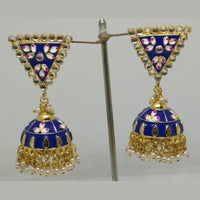 Midas Touch Gold Plated Peach Meenakari And Kundan Jhumki Earrings - Z0126