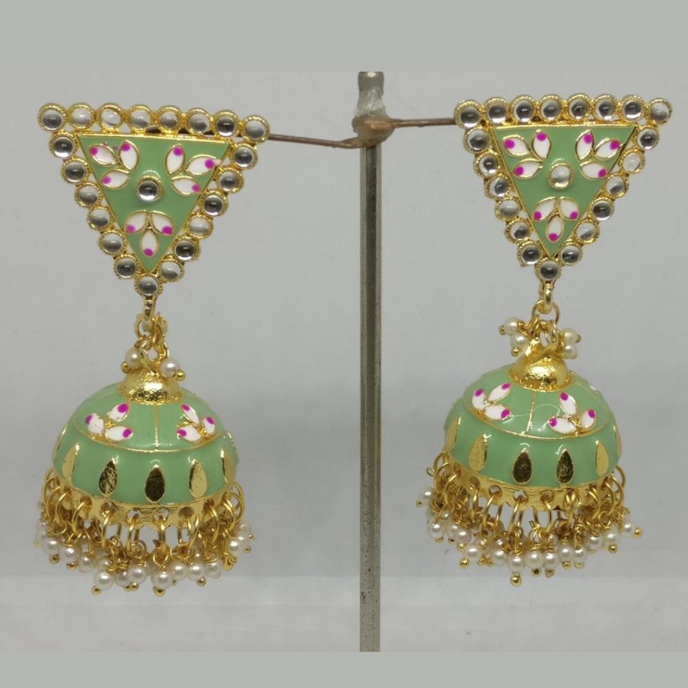 Midas Touch Gold Plated Peach Meenakari And Kundan Jhumki Earrings - Z0126