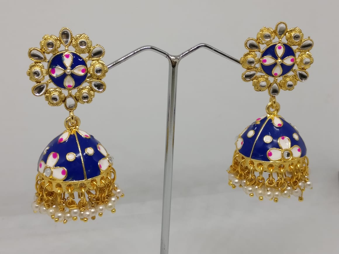 Midas Touch Gold Plated Meenakari And Pearl Jhumki Earrings - Z0127