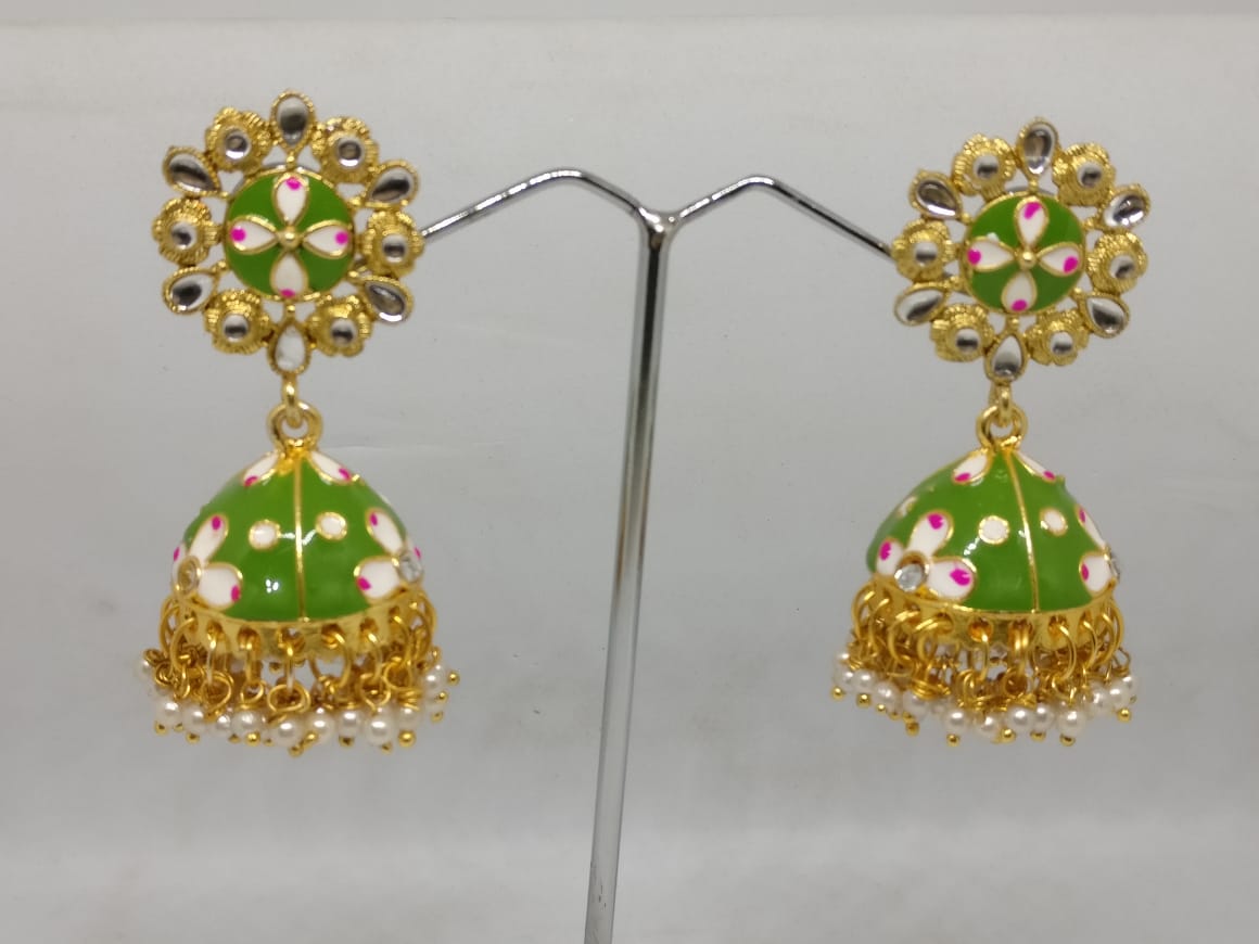 Midas Touch Gold Plated Meenakari And Pearl Jhumki Earrings - Z0127