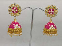 Midas Touch Gold Plated Meenakari And Pearl Jhumki Earrings - Z0127