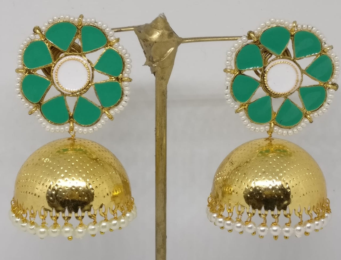 Midas Touch Gold Plated Meenakari And Pearl Jhumki Earrings