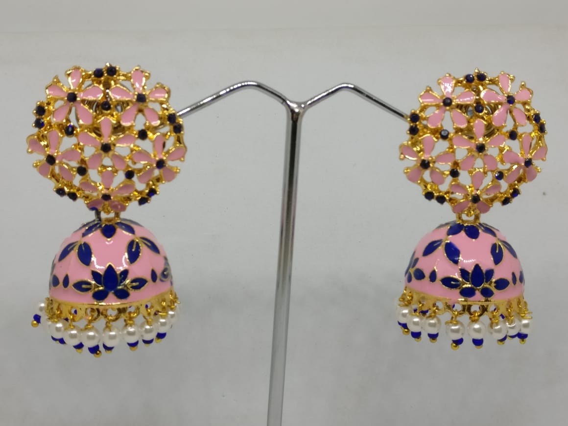 Midas Touch Gold Plated Meenakari And Pearl Jhumki Earrings - Z0144