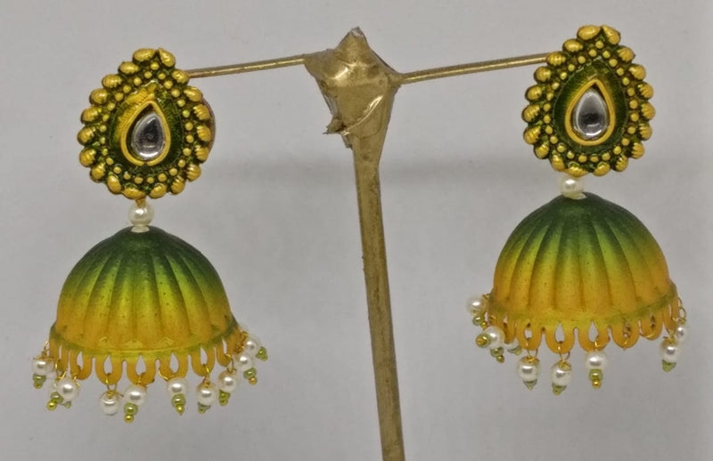 Midas Touch Gold Plated Meenakari And Kundan Jhumki Earrings