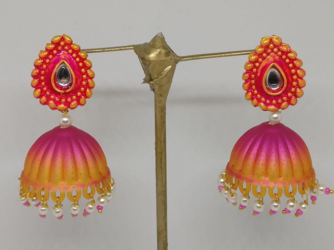 Midas Touch Gold Plated Meenakari And Kundan Jhumki Earrings