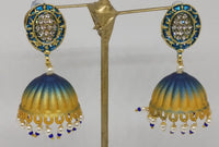 Midas Touch Gold Plated Meenakari And Kundan Jhumki Earrings