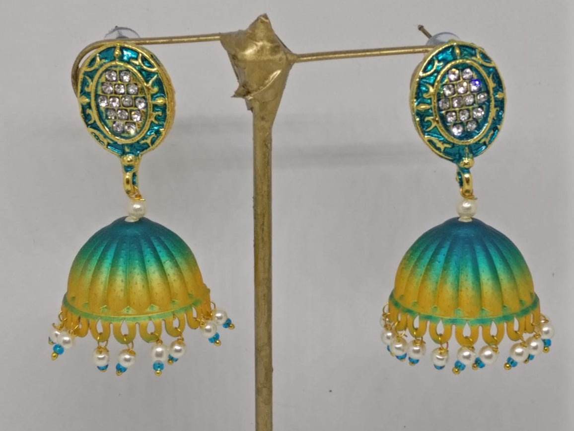 Midas Touch Gold Plated Meenakari And Kundan Jhumki Earrings