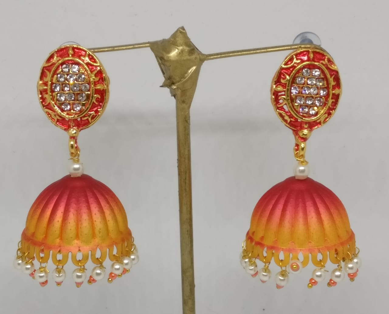 Midas Touch Gold Plated Meenakari And Kundan Jhumki Earrings