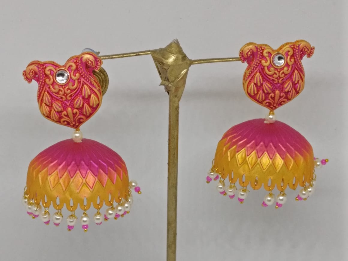 Midas Touch Gold Plated Meenakari And Kundan Jhumki Earrings