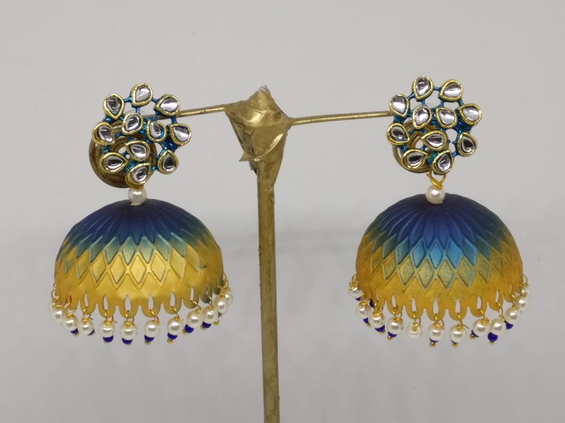 Midas Touch Gold Plated Meenakari And Kundan Jhumki Earrings